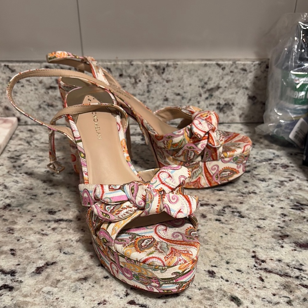ANTONIO MELANI Pink and Orange Floral Platform Heels - Picture 3 of 8